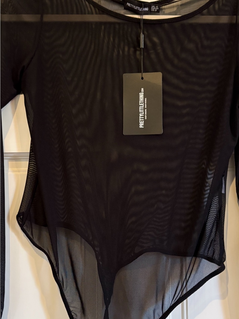 PrettyLittleThing Black Sheer Long Sleeve Bodysuit